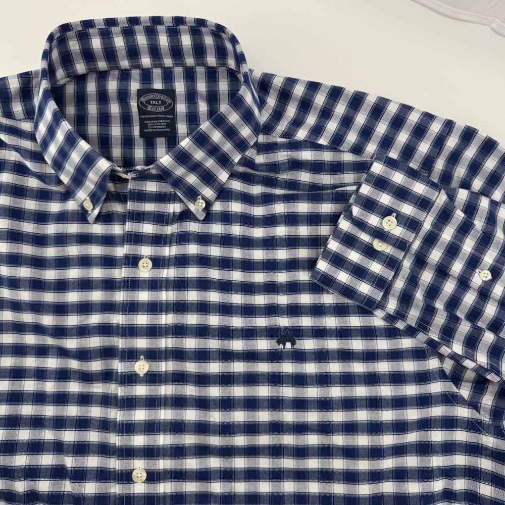 Brooks Brothers Button Down Shirt Mens 1XLT Blue Gingham Non-Iron Original $118